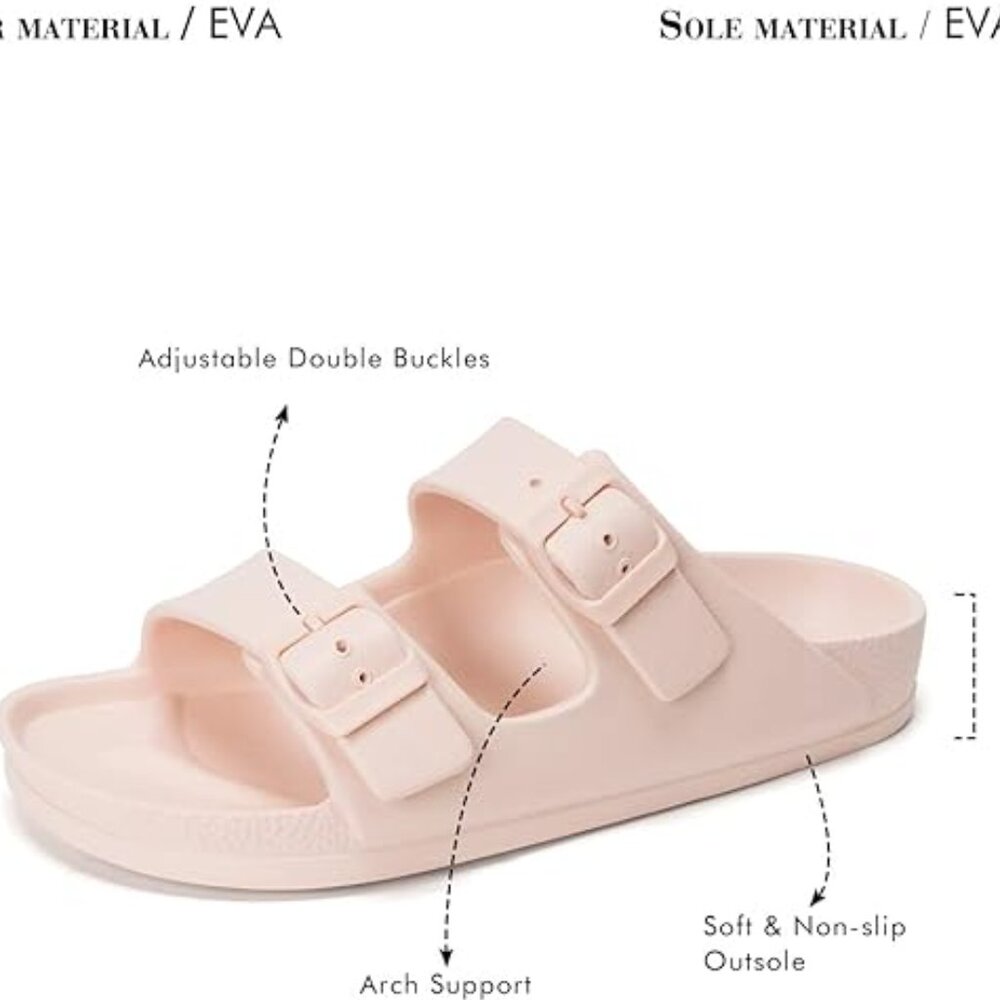 Women's Comfort Slides Double Buckle Adjustable Plastics Flat Sandals(#9) - Picture 6 of 7